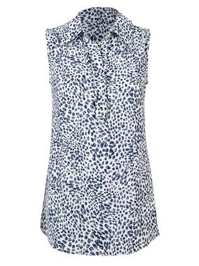 Cabi Catwalk Top Medium Animal Print Sleeveless Blouse Collared V-Neck